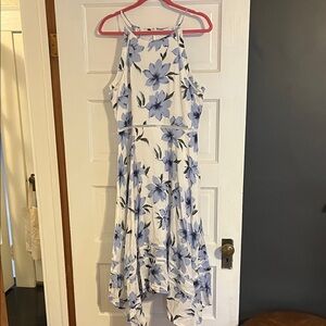 Lulu’s Floral Sleeveless Dress - White and Blue